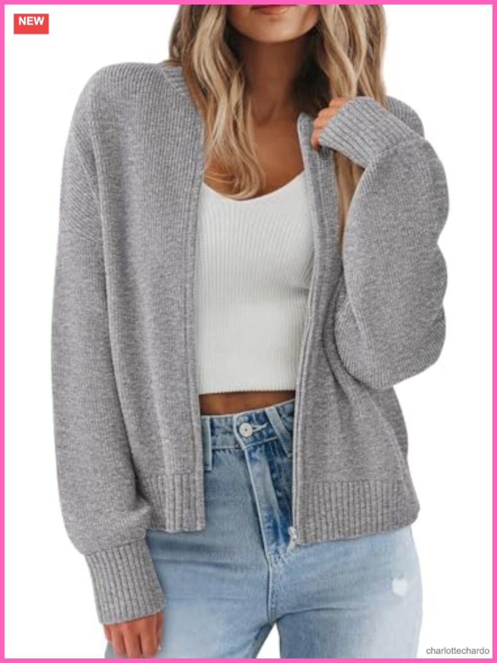 Chunky Knit Zipper Cardigan Sweater Women Open Front Casual Fall
